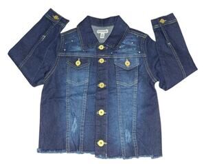 Steve Madden Girls Faded Denim Jacket Sz 6X Bedazzled Y2K Jean Jacket Dark Wash